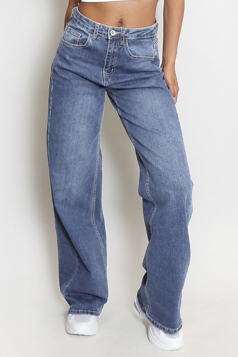 Mid-Rise Denim Wide Leg Jeans