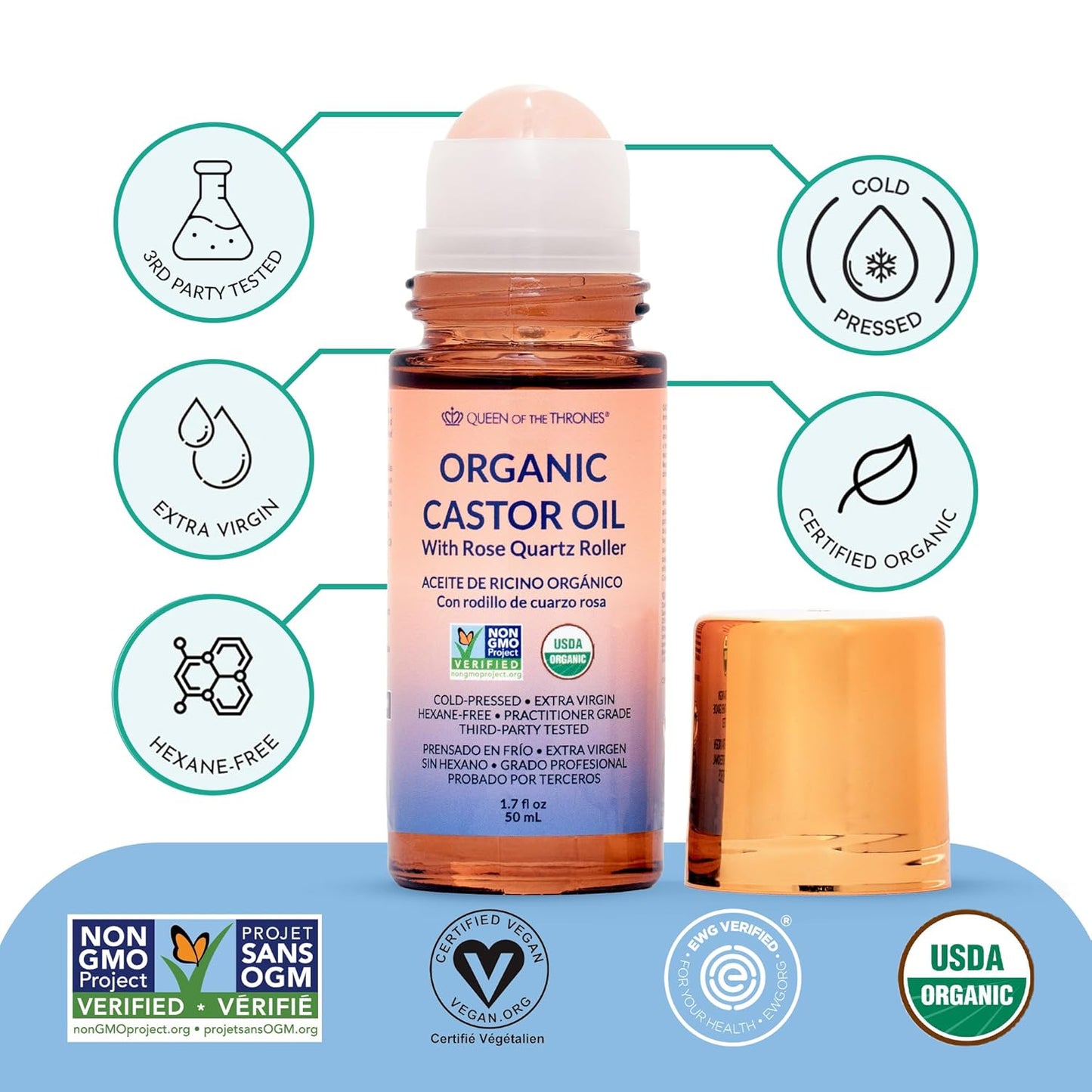 Organic Golden Castor Oil Roll-On (Glass Bottle New Design)