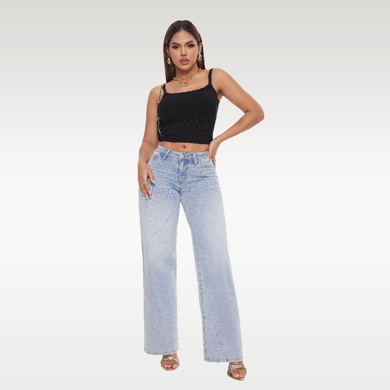 Mid Rise Wide Leg Baggy Jeans